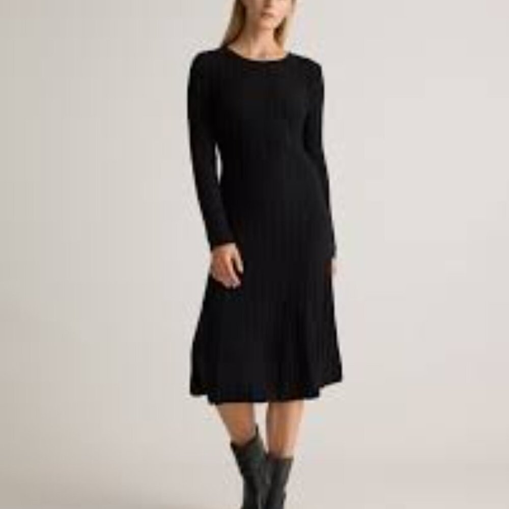 NWT Quince Mongolian Cashmere Wide-Rib Midi Dress - Small - Black